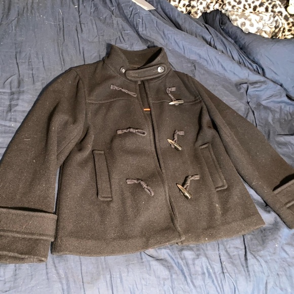 Banana Republic Holiday 2009 Black Wool Duffle Coat with Toggles and Red Lining - Picture 1 of 9